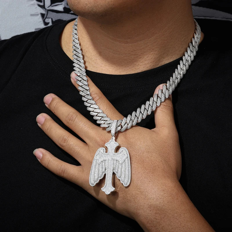 The Bling Angel | VVS Moissanite Diamond Angel Wings Cross 925 Silver Hip Hop Pendant