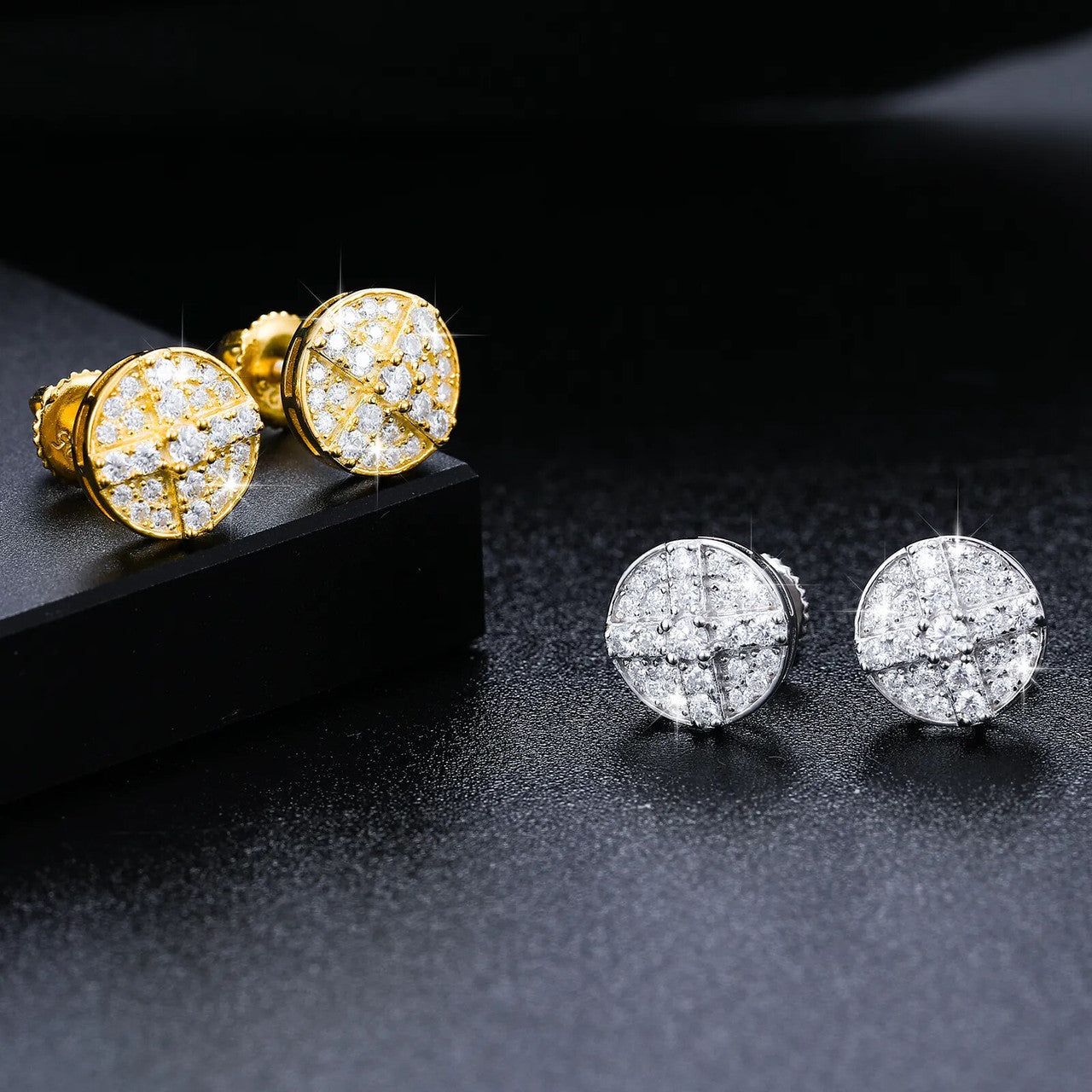 Genuine VVS Diamond Disc Round Solid Sterling Silver Street Wear Iced Earrings