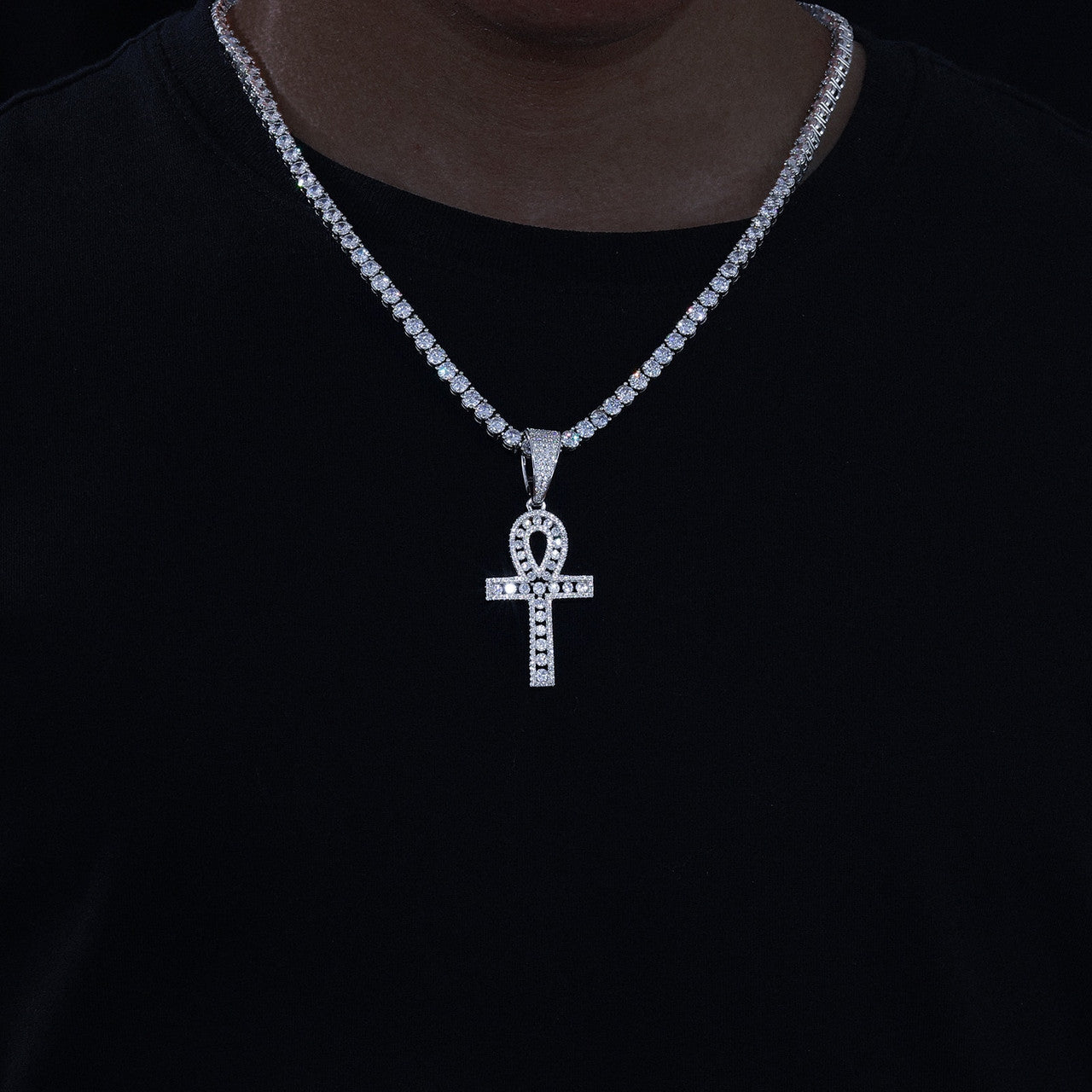 Genuine VVS Diamond Original Ankh Cross Solid Silver Spiritual Pendant Chain