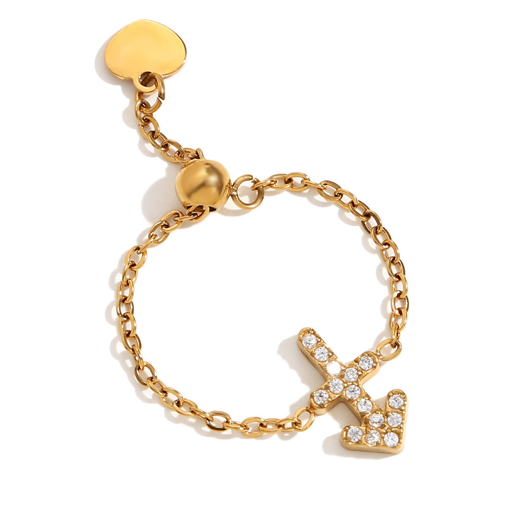 Ladies Waterproof 18k Gold Stainless Steel 12 Constellation Bling Adjustable Zodiac Rings