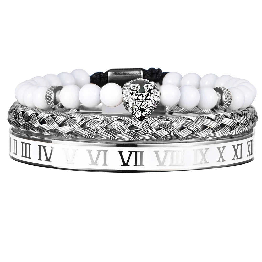 Imperial Force | Luxury Kings Crown 18k Gold Black Stainless Steel Bracelet 3 Piece Set