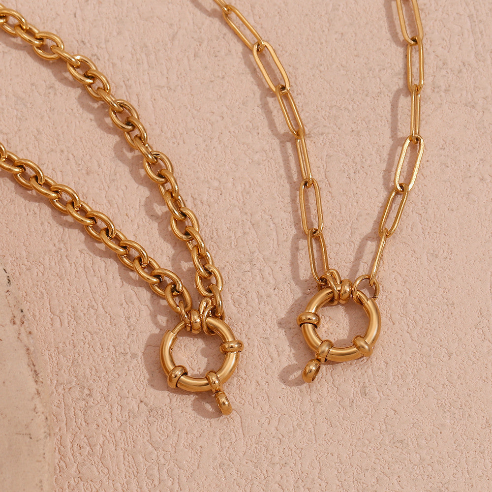 O-Shaped | Spring Buckle 18k Gold No Tarnish Stainless Steel Pendant Necklace