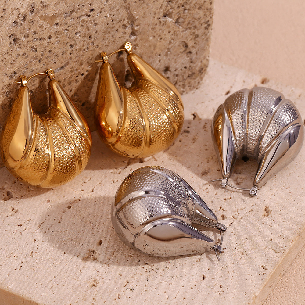 18k Gold Silver Waterproof Hollow Fan Spliced Tear Drop Tarnish Free Earrings