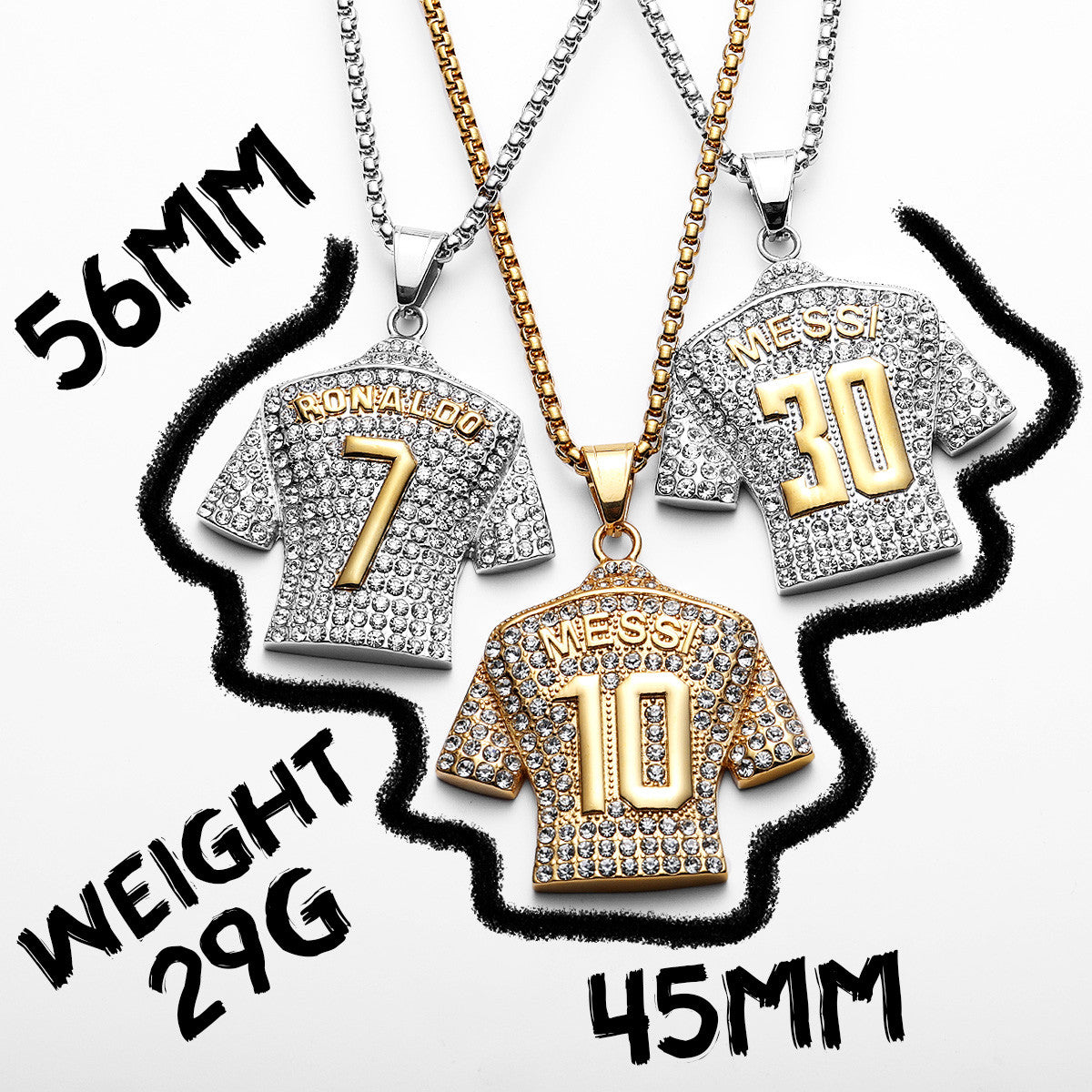 The Greats | Stainless Steel Football Jersey Messi Cristiano Ronaldo Neymar Mbappé Harland Pendants