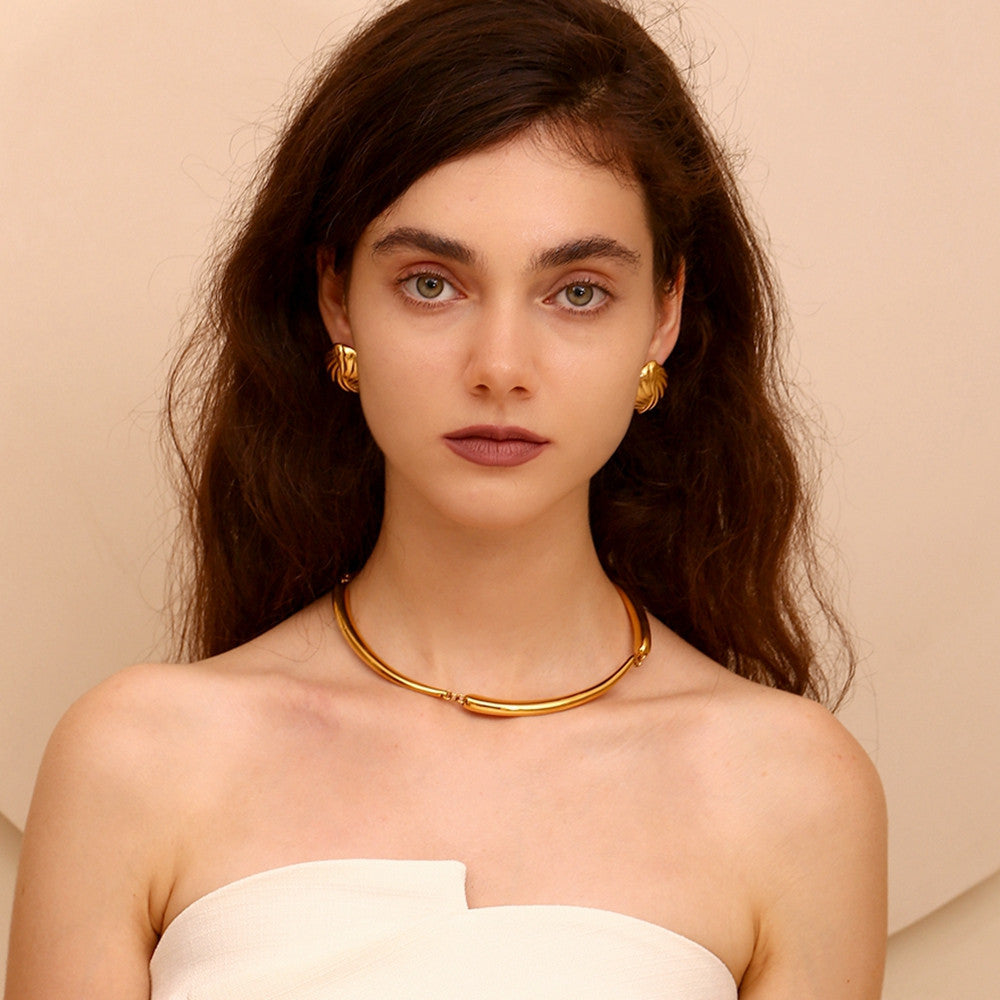 18k Gold Braided Circle Sea Shell Tarnish Free Stainless Steel Waterproof Earrings