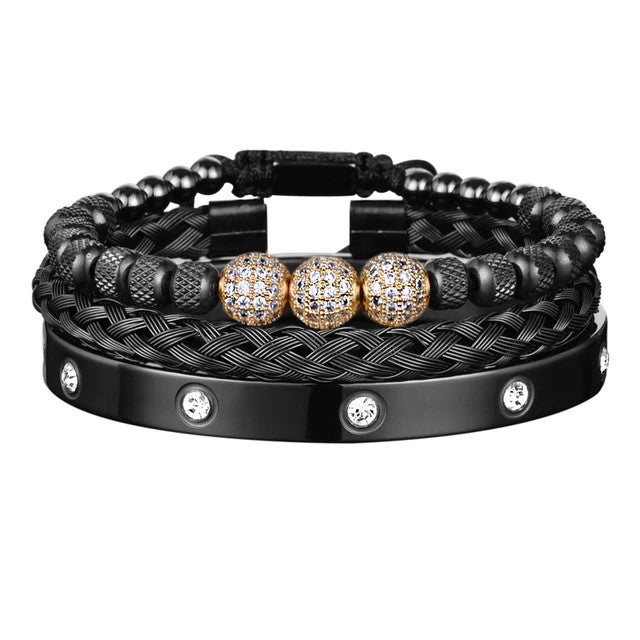 Majestic Heritage Bracelet Set | 3 Bead Micro Pave Stainless Steel Luxury Bracelets