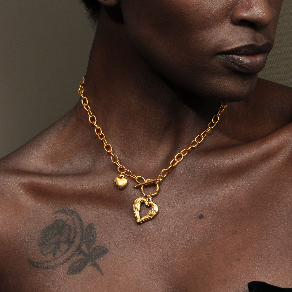 18k Gold Stainless Steel Large O-chain OT Buckle Heart Necklace