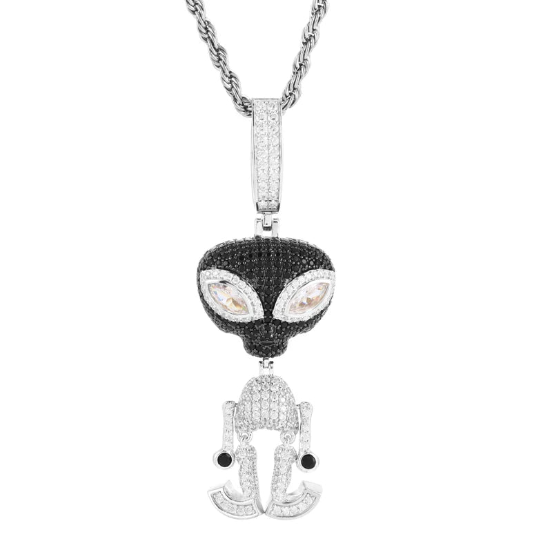 I Am A Martian | VVS Diamond CZ Alien Iced Bling Out Moissanite Solid 925 Silver Pendant