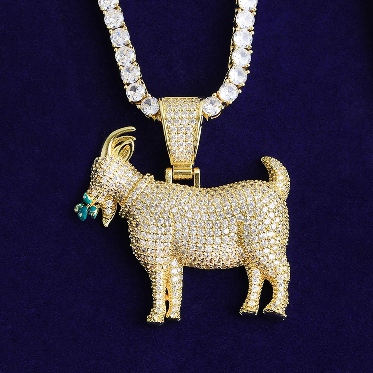 Goat Business | 5AA+ VVS Diamond CZ Prong Set Eating Goat Hip Hop Pendant
