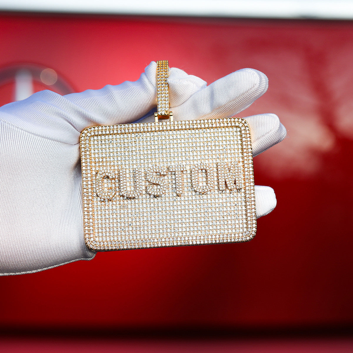 24k Yellow 14k White Gold 5A Stone Custom Made Name Plate Hip Hop Pendant Chain