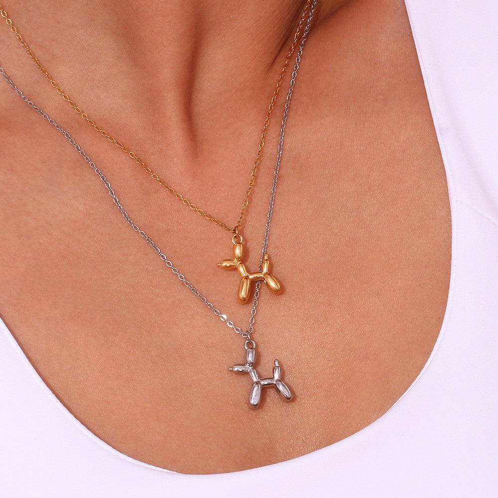 18k Gold No Fade Stainless Steel Cute Pet Poodle Puppy Dog Pendant Chain Necklaces