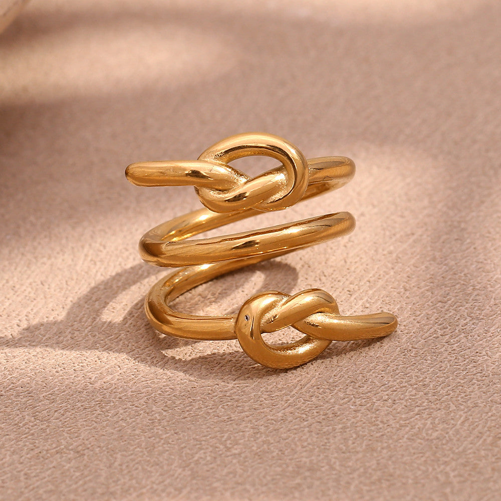 Ladies 18k Gold Stainless Steel Waterproof Three Layers Knot High Fashion Rings