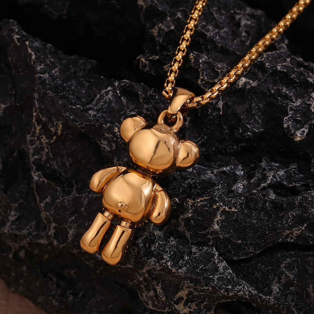 Ladies 18k Gold Waterproof No Fade Stainless Steel Sitting Standing Bear Pendant Necklace