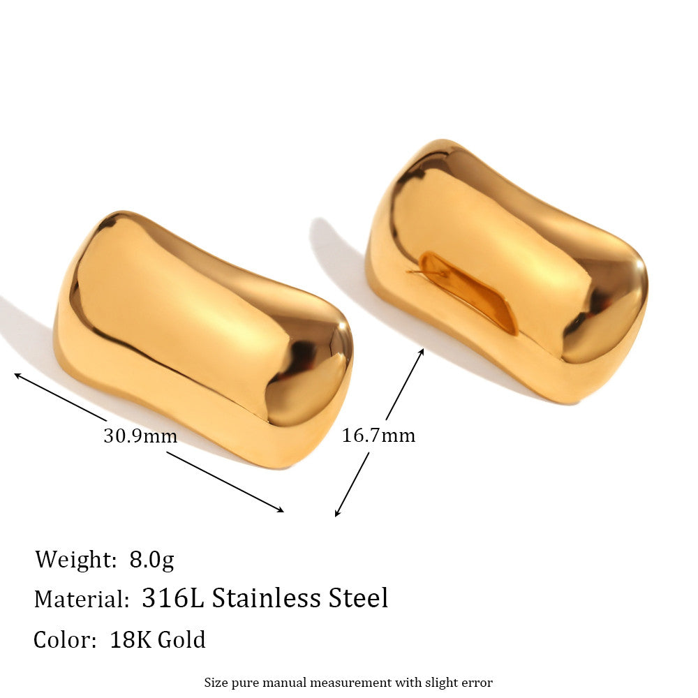 18k Gold Stainless Steel Simplified Fancy Gal Large Glossy Rectangular Stud Earrings