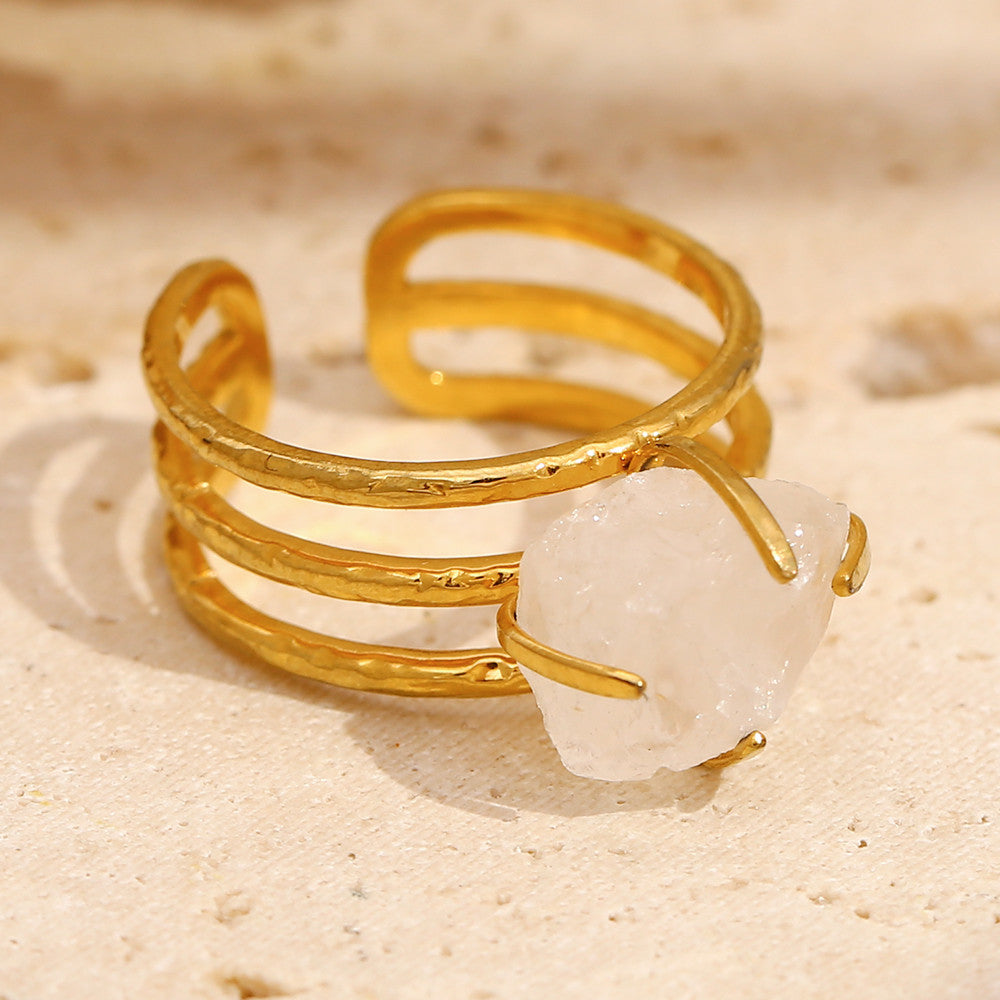 18k Gold Three Layers White Crystal Stainless Steel Waterproof Tarnish Free Rings