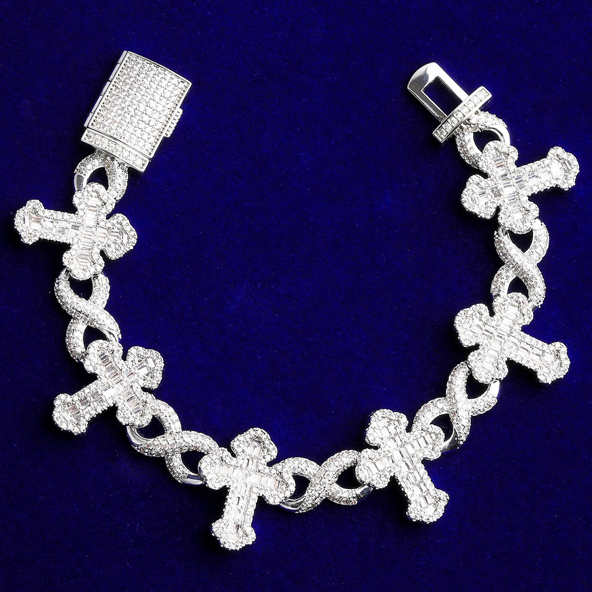 Infinity Passion II | VVS Diamond CZ 5AA+ Baguette Stone Cross Chain Bracelet