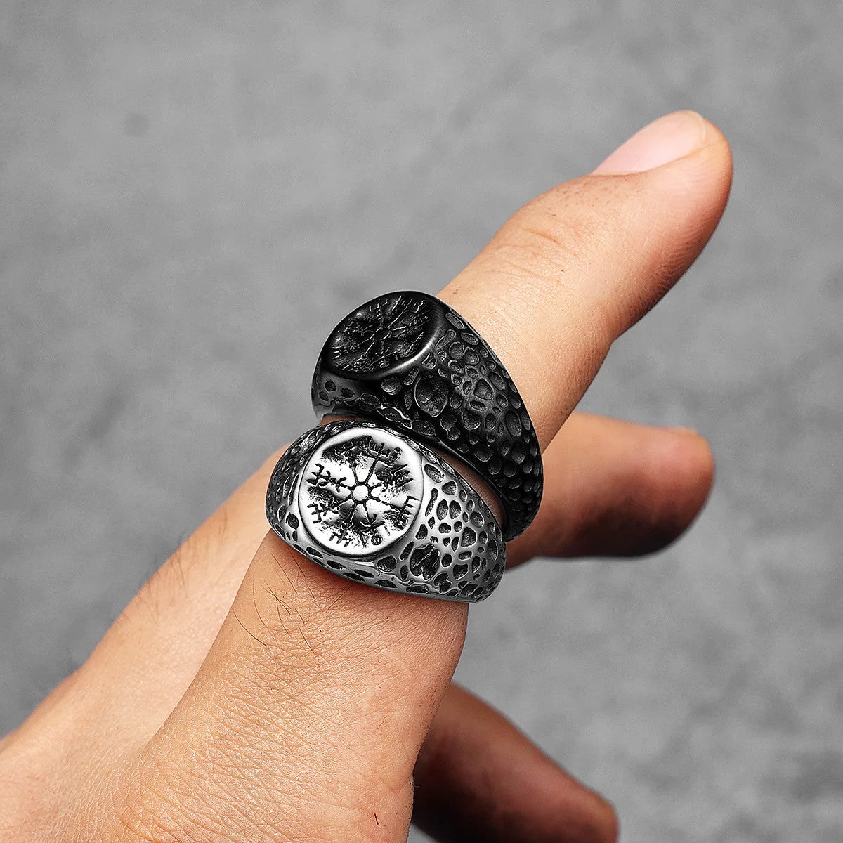 The Viking | No Fade Stainless Steel Damaged Viking Compass Symbolic Rings