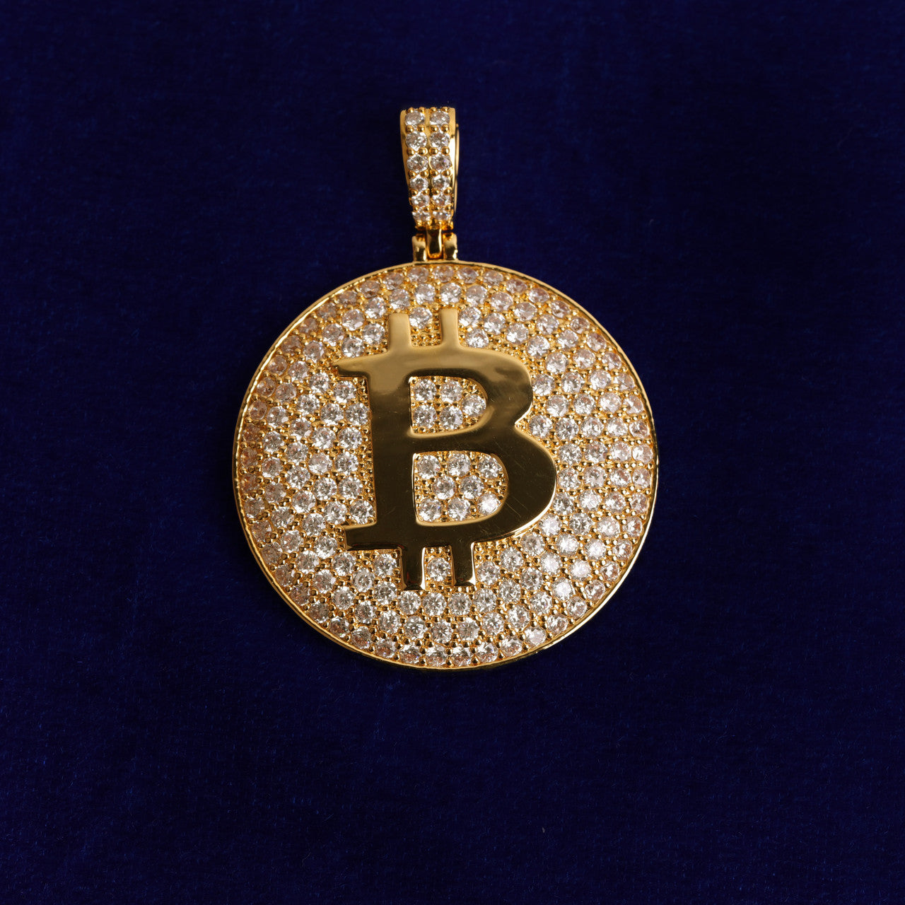 Flooded Ice 5A Stone Bitcoin 24k 925 Silver Rose Gold Hip Hop Pendant Chain Necklace