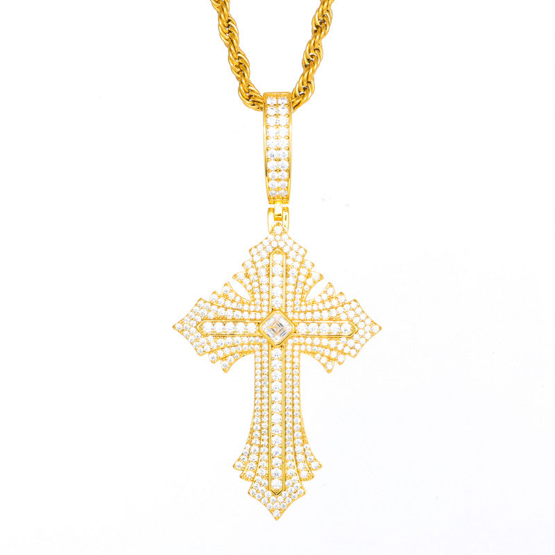 Radiance | Solid Silver Moissanite Diamond Radiant Cross Hip Hop Pendant Chain