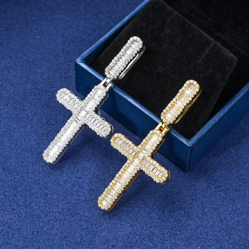 Luxury Simplified |  Iced Baguette Moissanite Diamond  925 Silver Hip Hop Cross Pendant