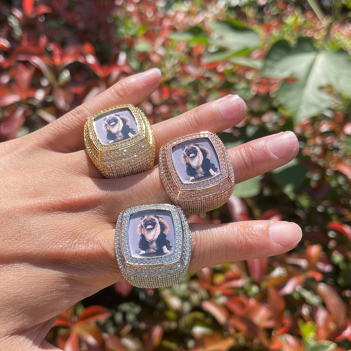 Men's Flooded Ice Custom Photo Hip Hop Personalized Picture Memory Rings