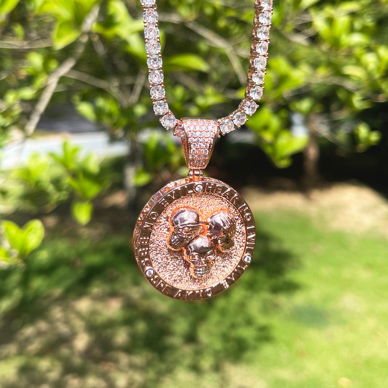 Abundance Skulls | See Here Speak No Evil Iced Hip Hop Pendant