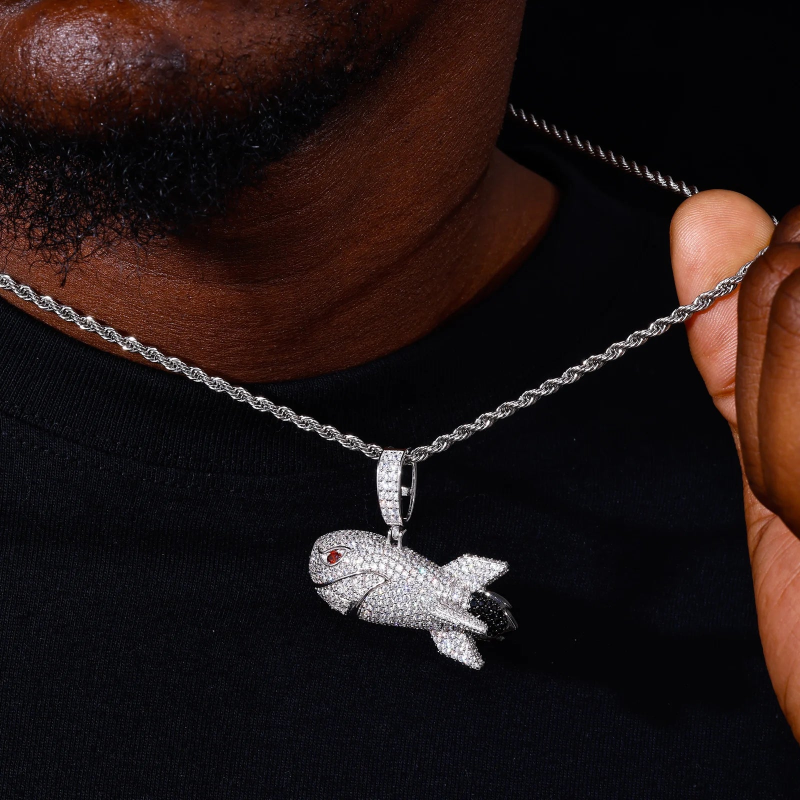 Missile Shark | 925 Sterling Silver Moissanite Hip Hop Shark Missile Hip Hop Pendant