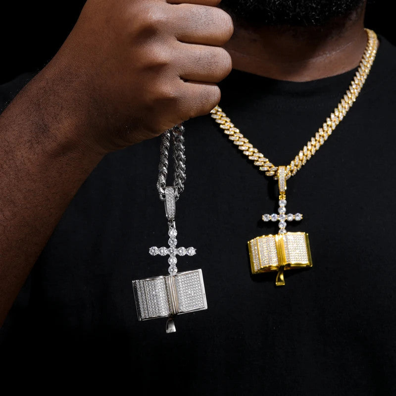 Divine Blessings  | S925 Solid Iced Blinged Out Moissanite Cross Bible Prayer Pendant