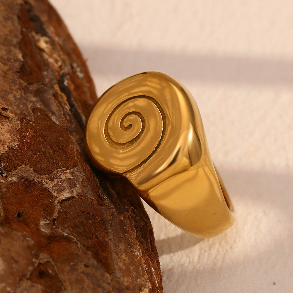 Women's 18K Gold Plated Smooth Conch Stainless Steel Waterproof Rings