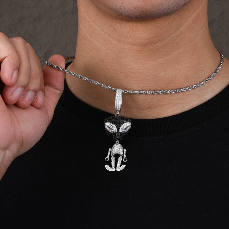 I Am A Martian | VVS Diamond CZ Alien Iced Bling Out Moissanite Solid 925 Silver Pendant