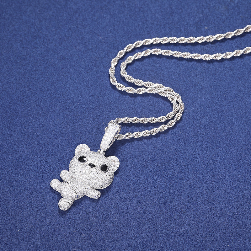 Cuddle Bear | Solid Sterling Silver Moissanite Diamond Iced Teddy Bear Pendant Necklace