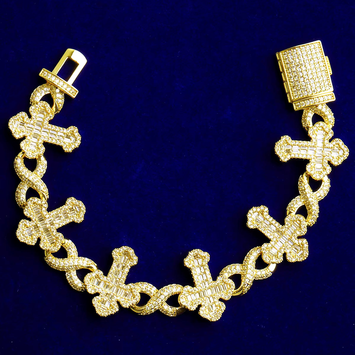 Infinity Passion II | VVS Diamond CZ 5AA+ Baguette Stone Cross Chain Bracelet