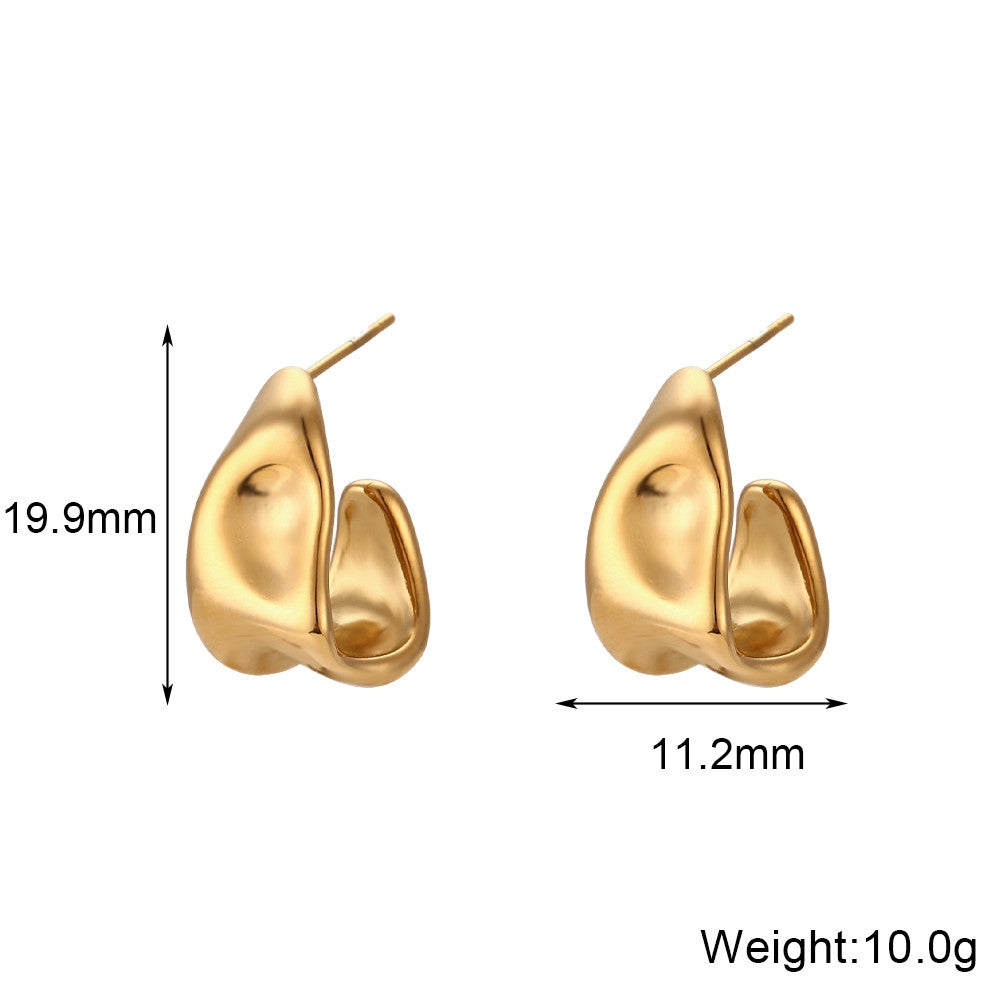 18k Gold Silver Waterproof Art Deco Abstract Shape Creole Stainless Steel Earrings