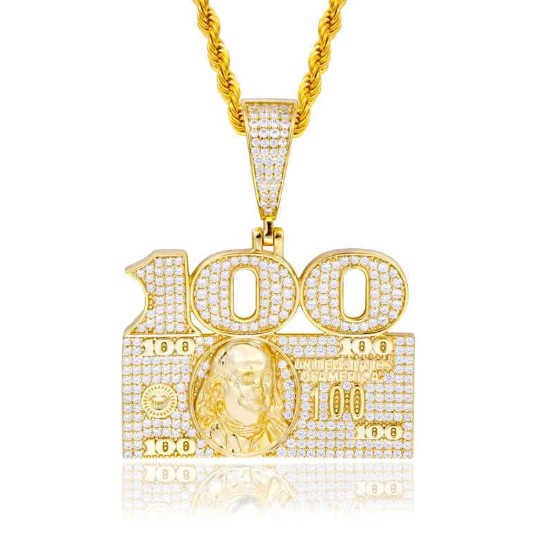 Keep It 100 | Iced Blinged Out Moissanite Diamond  925 Sterling Silver 100 Dollar Pendant