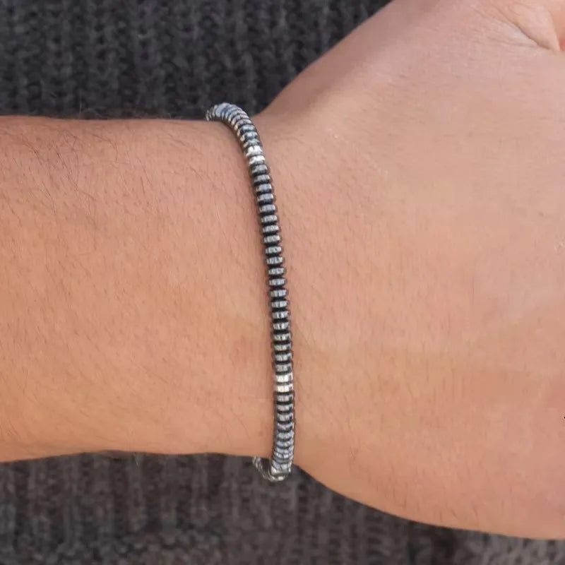 Slim Hematite | Luxury Stone Bangle Beaded Weaving Adjustable Street Wear Bracelet