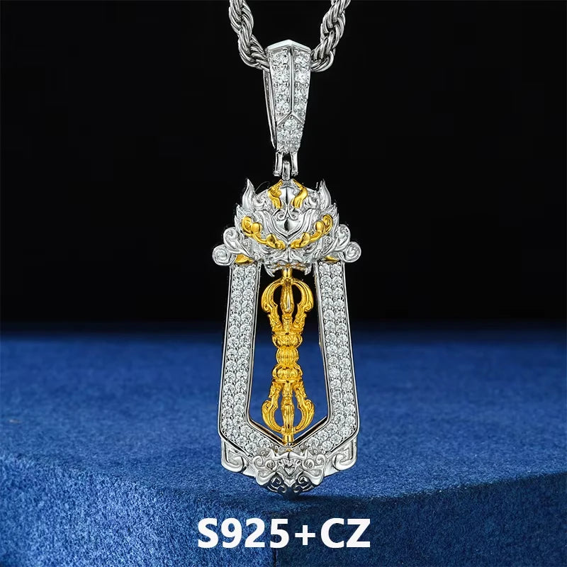 The Vajra | D VVS1 Moissanite Diamond Ancient Tibetan Buddhist 925 Silver Pendant