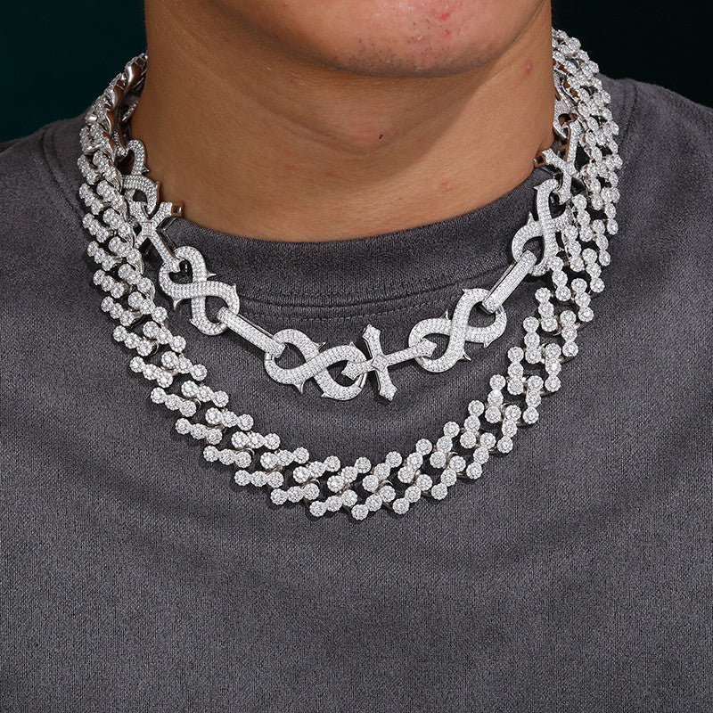 Three Cluster | Solid Silver Moissanite Diamond Hip Hop Cuban Link Chain Necklace