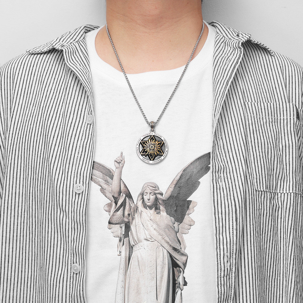 Mens Star Of David Spiritual Medallion No Fade Stainless Steel Pendant Chain