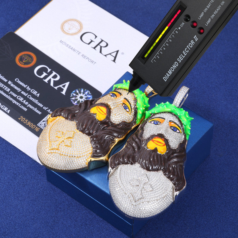 4K Jesus | Sterling Silver Luxury D VVS Moisasnite Diamond Enamel Jesus Piece Hip Hop Pendant