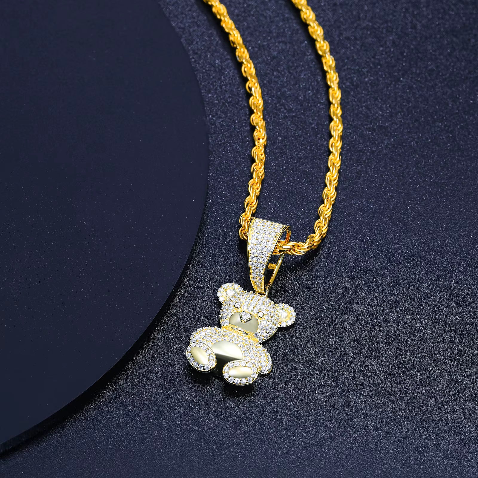 Teddy | Solid 925 Silver Moissanite VVS Diamond Teddy Bear Pendant Chain Necklace