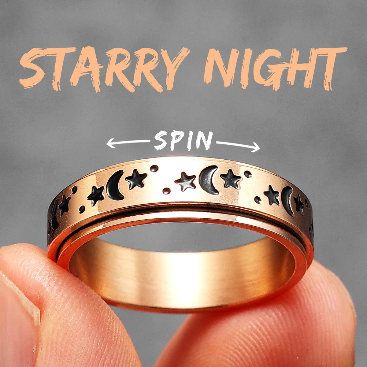 The Night Sky | 316L Stainless Steel Stars Moon Luminous Glowing Rotatable Rings