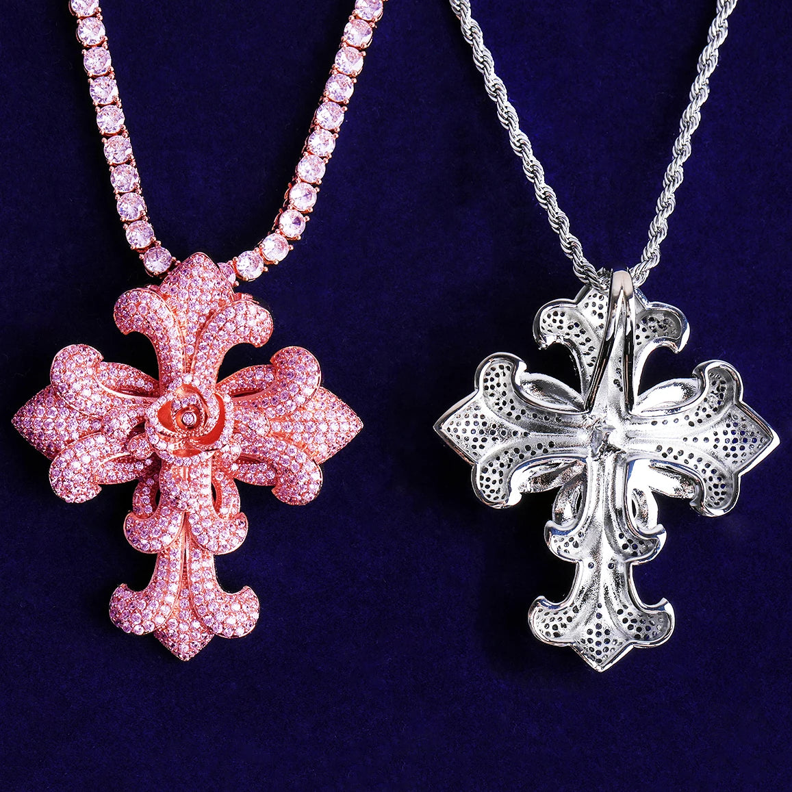 Cross Of Saints | VVS Diamond CZ Fleur-de-lis Cross Iced Blinged Out Pendant