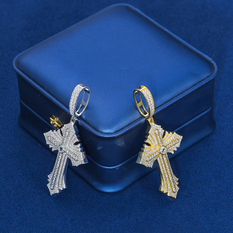 Radiance | Solid Silver Moissanite Diamond Radiant Cross Hip Hop Pendant Chain