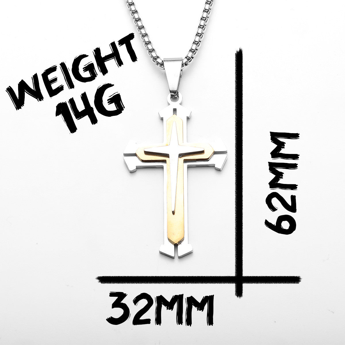 Trinity Cross | 14k Gold Over Solid Stainless Steel Tree Layer Cross Pendant Chain