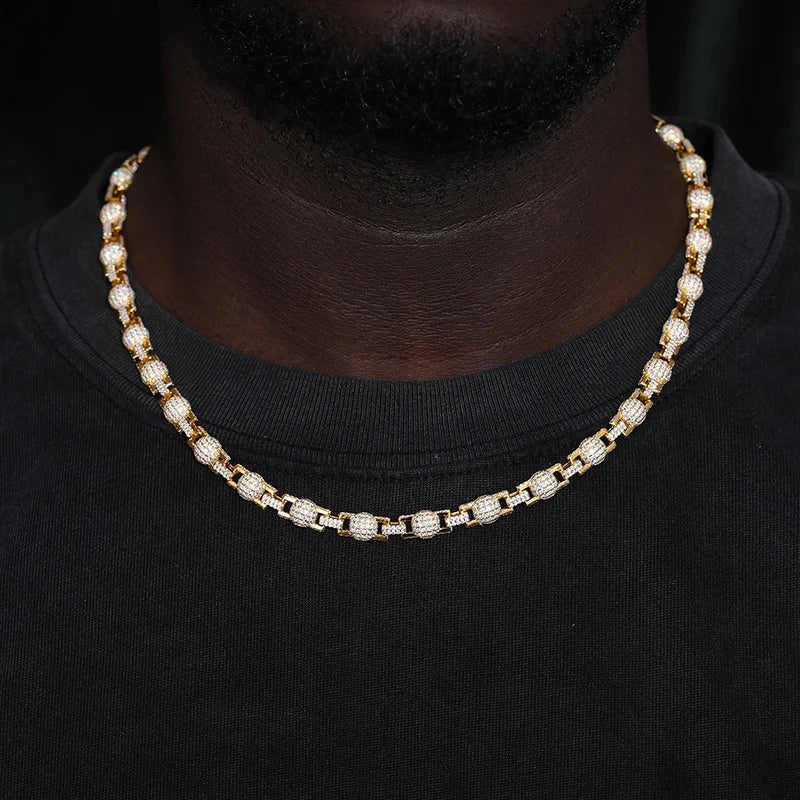 Ball N Chain | Solid 925 Silver Moissanite Iced Blinged Out Ball Link Hip Hop Chain Bracelet Set