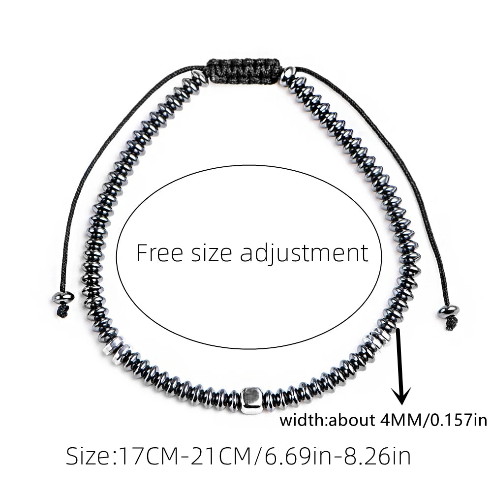 Slim Hematite | Luxury Stone Bangle Beaded Weaving Adjustable Street Wear Bracelet