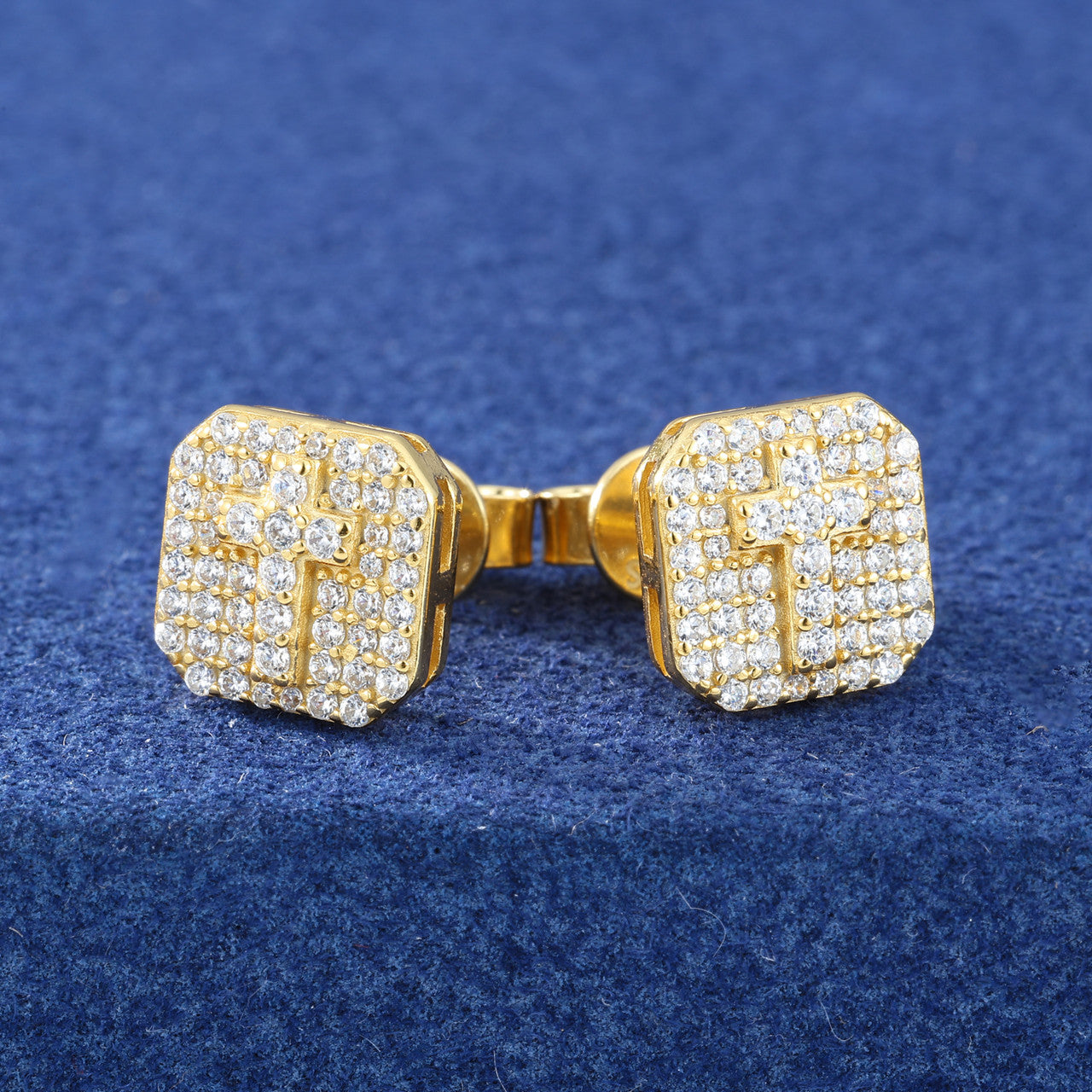 Spiritual Ice | Solid 925 Silver Square Cut Cross D Color Moissanite Stud Hip Hop Earrings