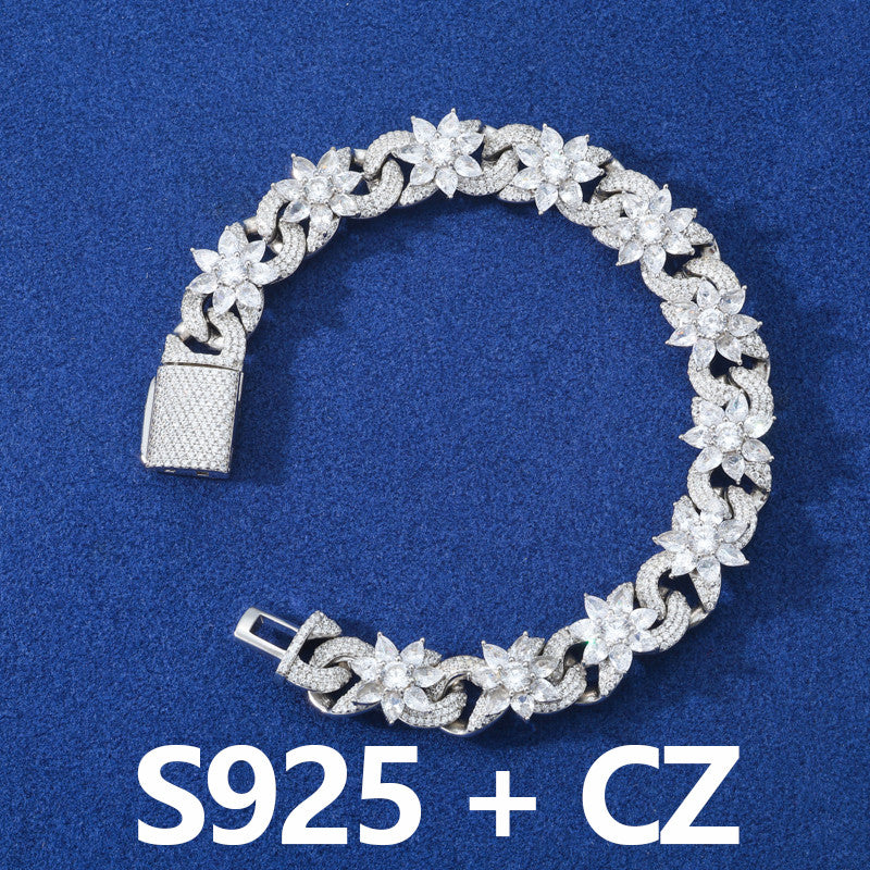 Cuban Flower | Solid Sterling Silver Infinity Cuban Link Moissanite Diamond Bracelet