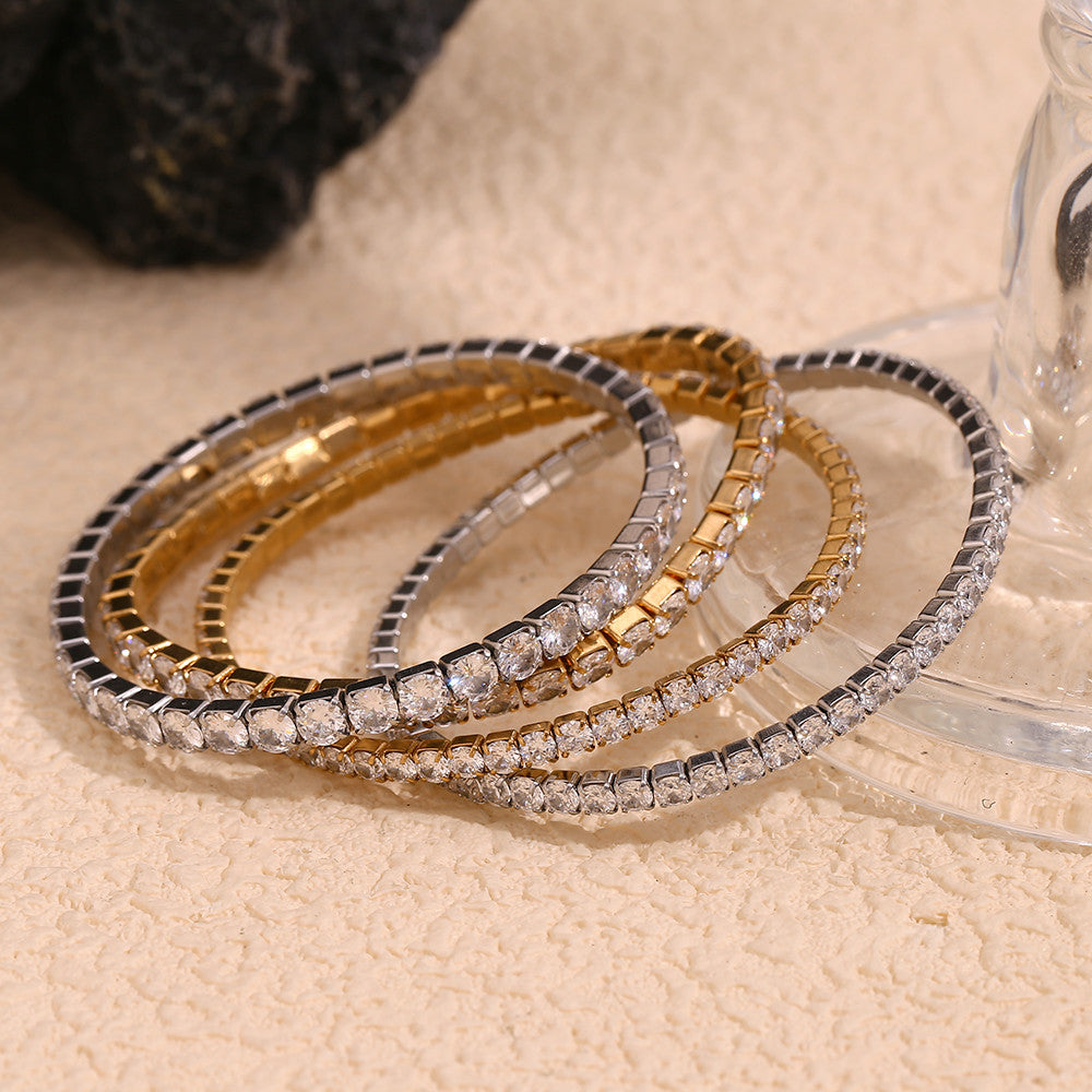 Waterproof No Fade 18k Gold Stainless Steel 3mm 4mm Elastic Square Zircon Bracelet