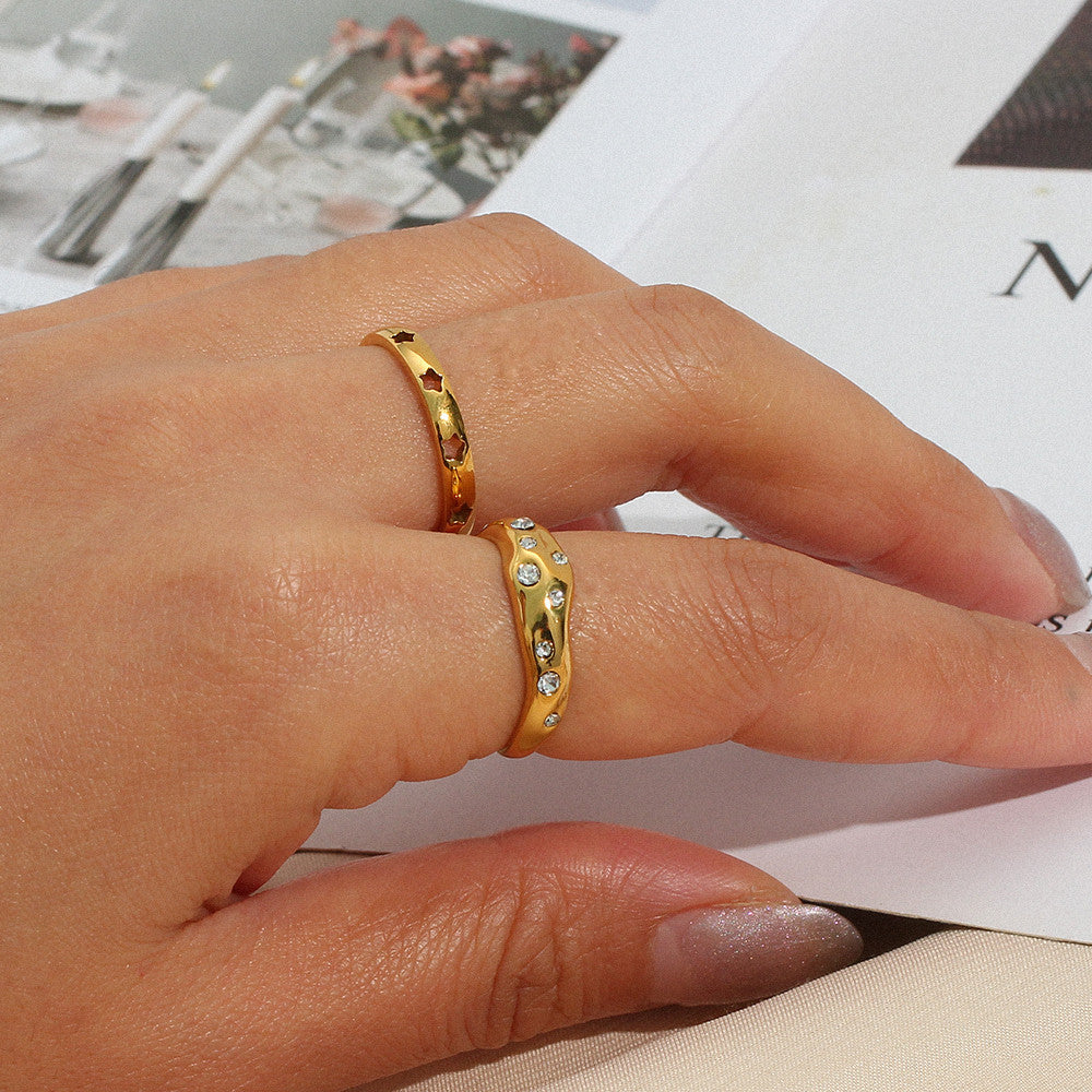 18k Gold Stainless Steel Art Deco Snake Waterproof CZ Crystal Ring